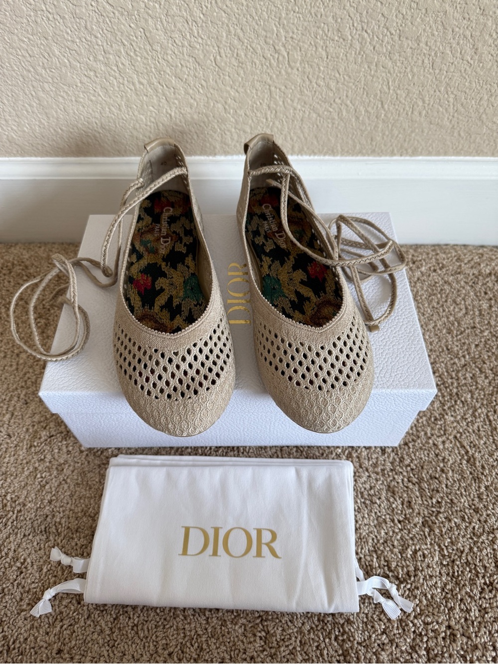 NEW Dior Poème Jute Ballet Flats Size 40